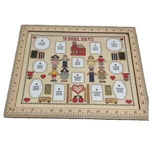 School Days Frame Crossstitch Photo Picture 1st-12th Grade Wood Ruler Frame